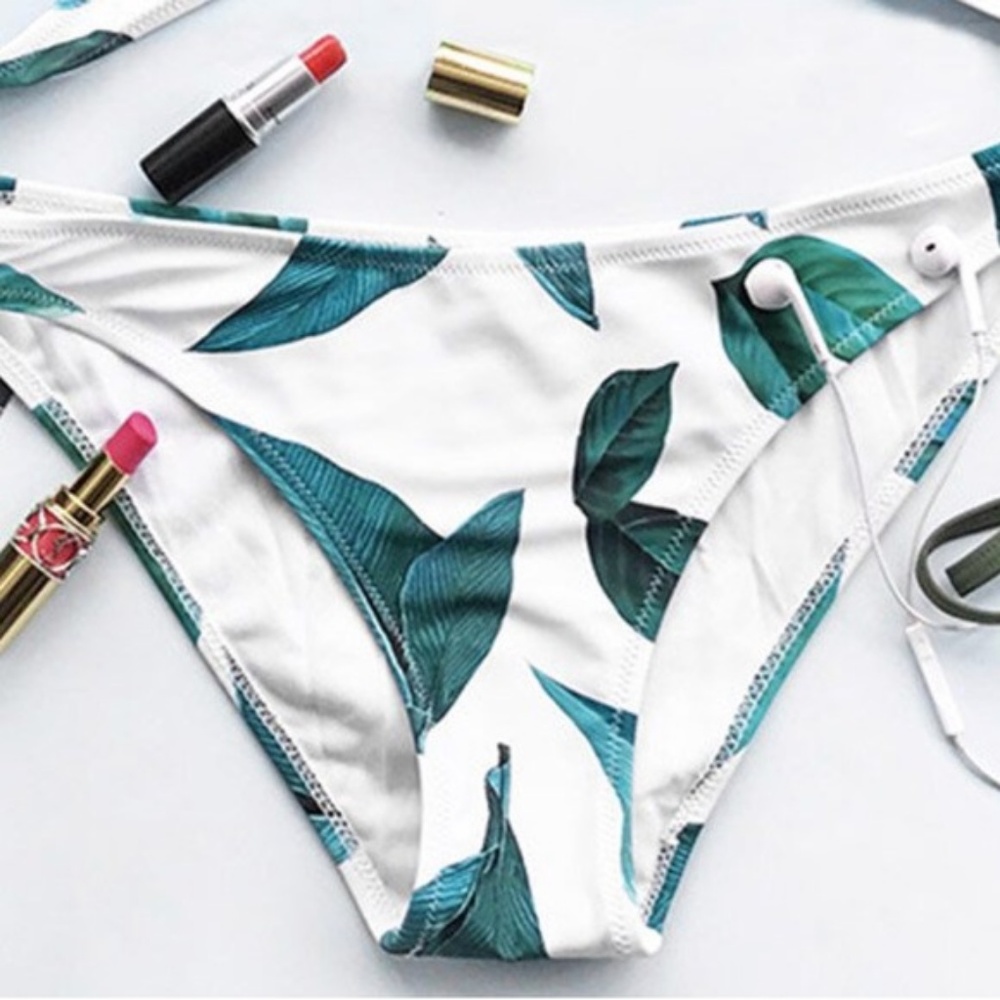 NEW Wrap Bikini Green & White Tropical S M L NWT - Picture 2 of 8